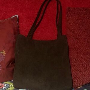 Coffee Brown Corduroy Tote Bag with Shoulder Straps
